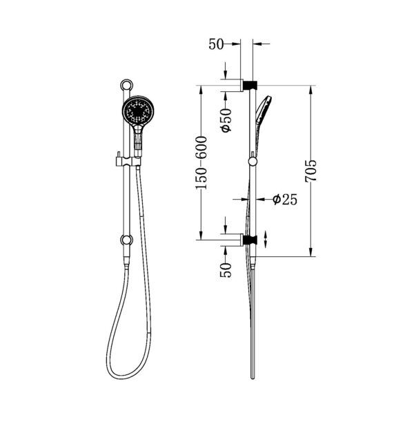 NRO251905GBN Brushed Nickel Shower Rail with Air Shower