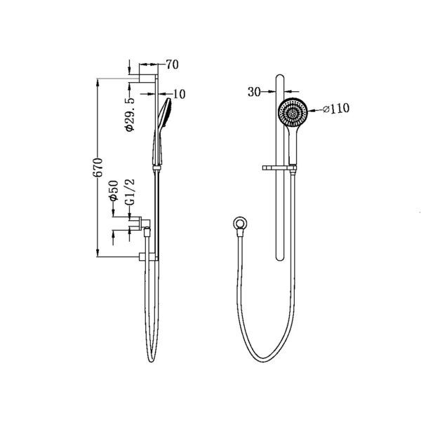 NRO30802BN Brushed Nickel Shower Rail with Air Shower