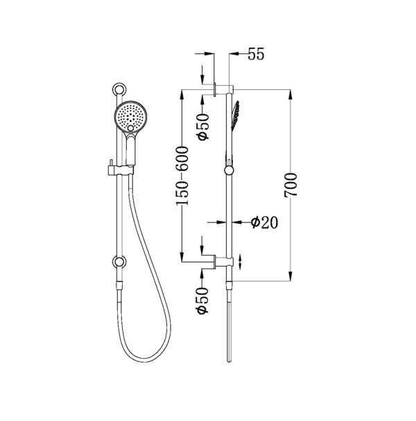 NRO314BG Brushed Gold 3 Function Shower Rail