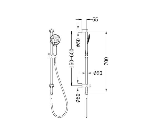 NRO314BN 3 Function Brushed Nickel Shower Rail