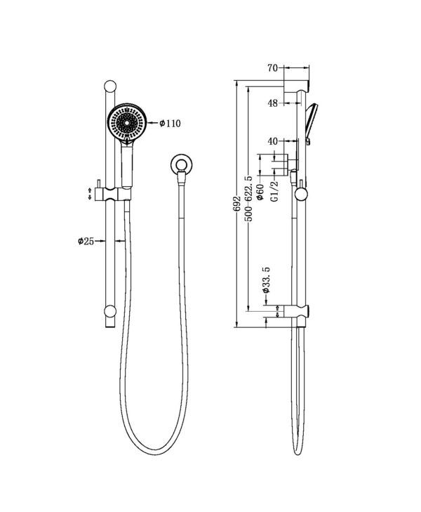 NRO318BG Brushed Gold Round Project Shower Rail