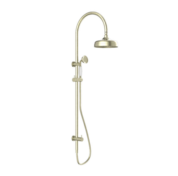 NRO210501AB Aged Brass Twin Shower With White Porcelain Hand Shower