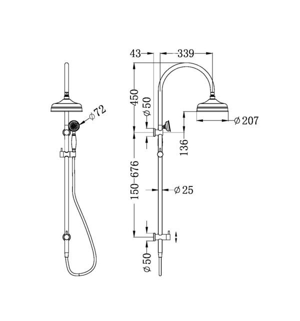 NRO210501AB Aged Brass Twin Shower With White Porcelain Hand Shower