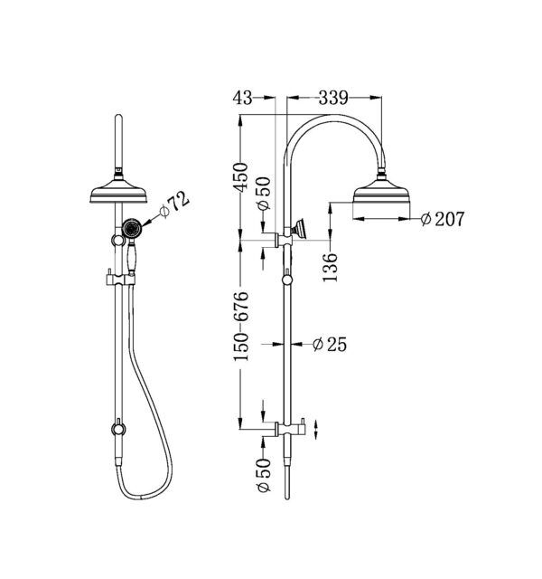 NRO210502AB Aged Brass Twin Shower with Metal Hand Shower