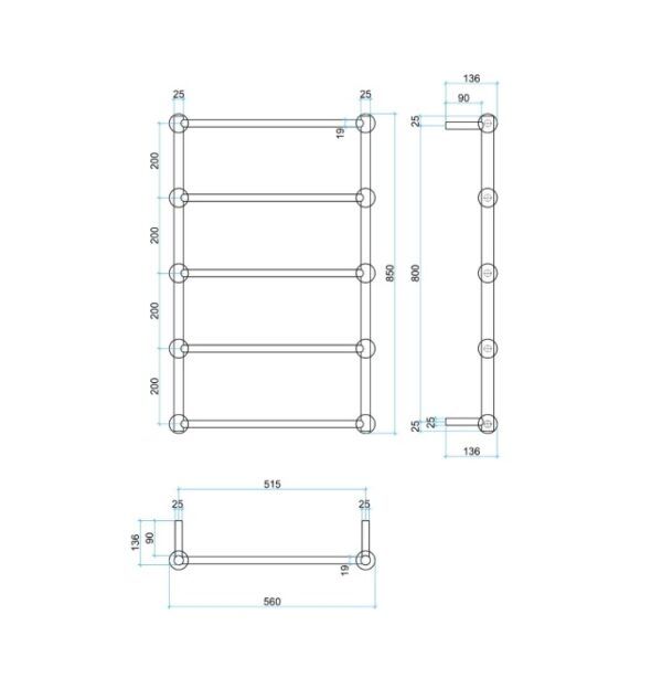 Thermogroup 240V Straight Round Heritage Ladder Heated Towel Rail