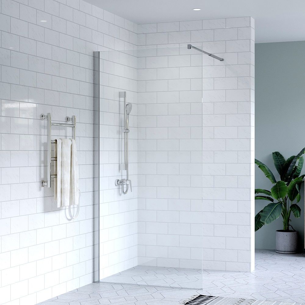 SS21 – Chrome Walk In Shower Screen with Support Bar – 800mm