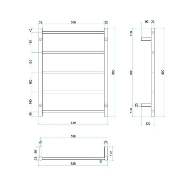 Thermogroup Straight Round Non-Heated Ladder Towel Rail