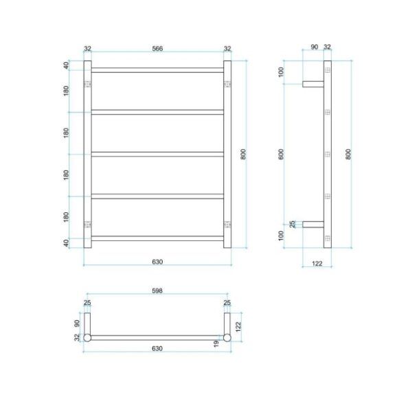 Thermogroup Matt Black Straight Round Ladder Towel Rail