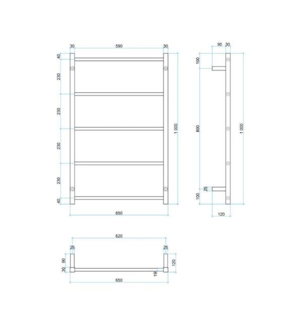 Thermogroup Matt Black Square Non-Heated Ladder Towel Rail