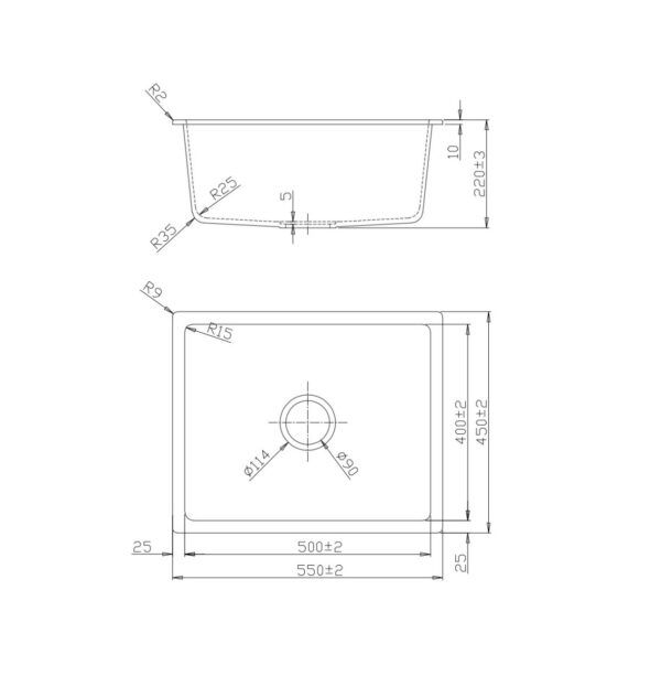 BV-5545 Black Single Bowl Kitchen Sink 550x450mm