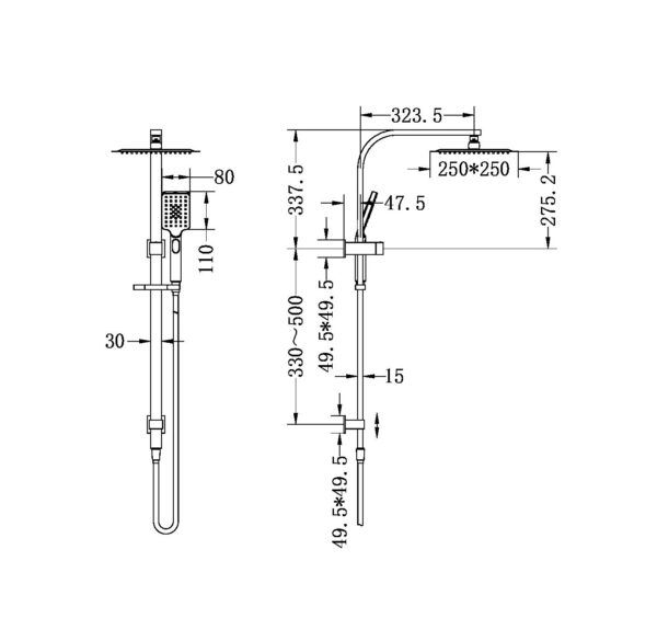NRO1505CGM Gun Metal Twin Shower Rail