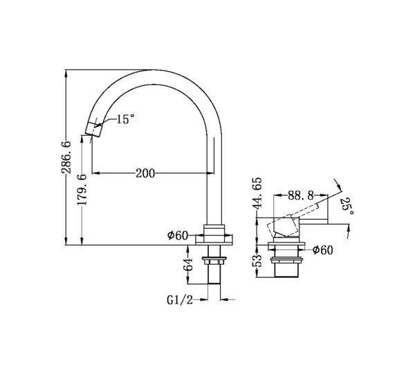 NRO21901BBN Brushed Nickel Hob Basin Mixer Round Swivel Spout