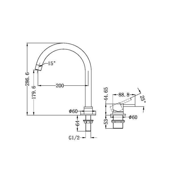 NRO21901BGM Gun Metal Hob Basin Mixer Round Swivel Spout