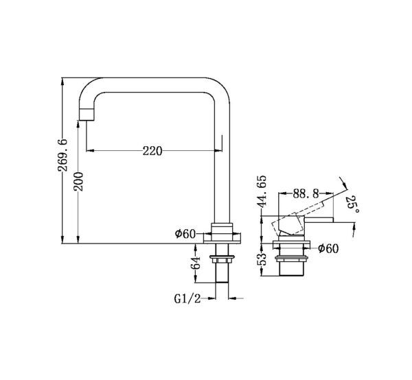 NRO21901CBN Brushed Nickel Hob Basin Mixer Square Swivel Spout