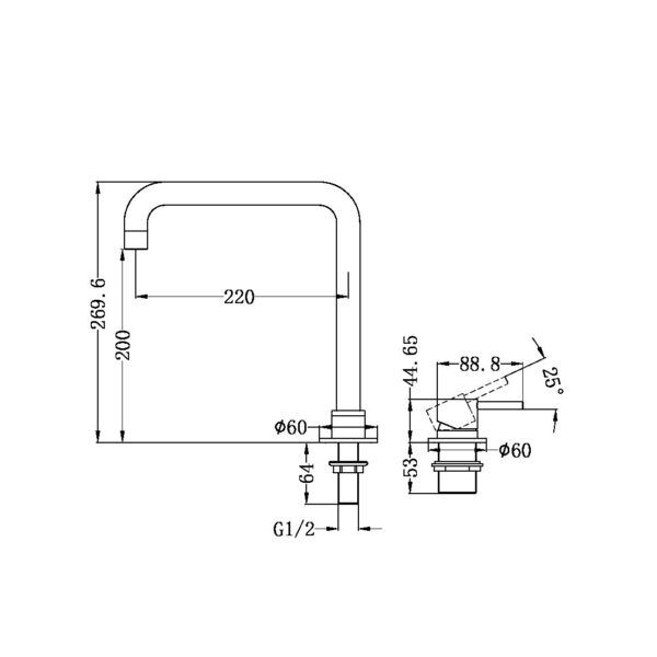 NRO21901CGM Gun Metal Hob Basin Mixer Square Swivel Spout