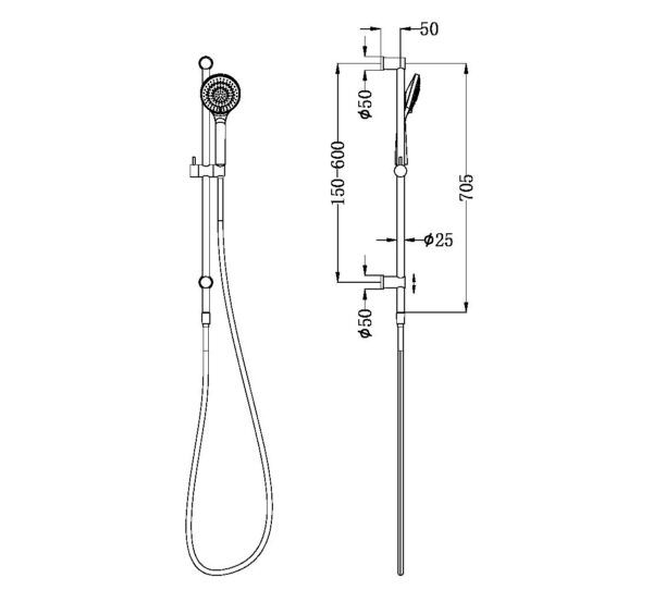 NRO21905AMB Matt Black Shower Rail with Air Shower
