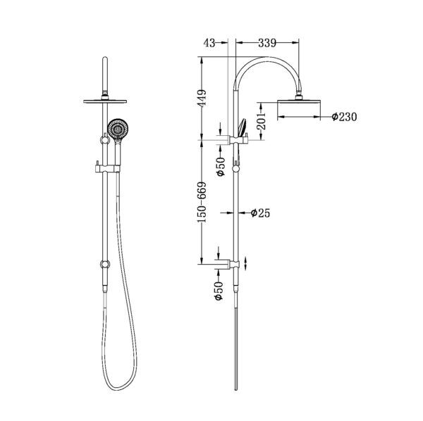 NRO21905BBG Brushed Gold Twin Shower Rail