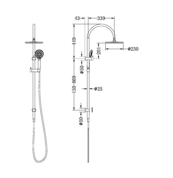 NRO21905BBN Brushed Nickel Twin Shower Rail with Air Shower