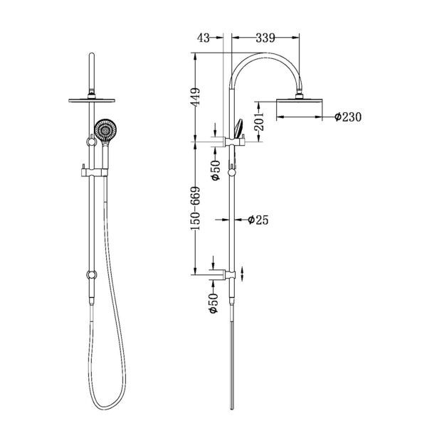 NRO21905BMB Matt Black Twin Shower Rail with Air Shower