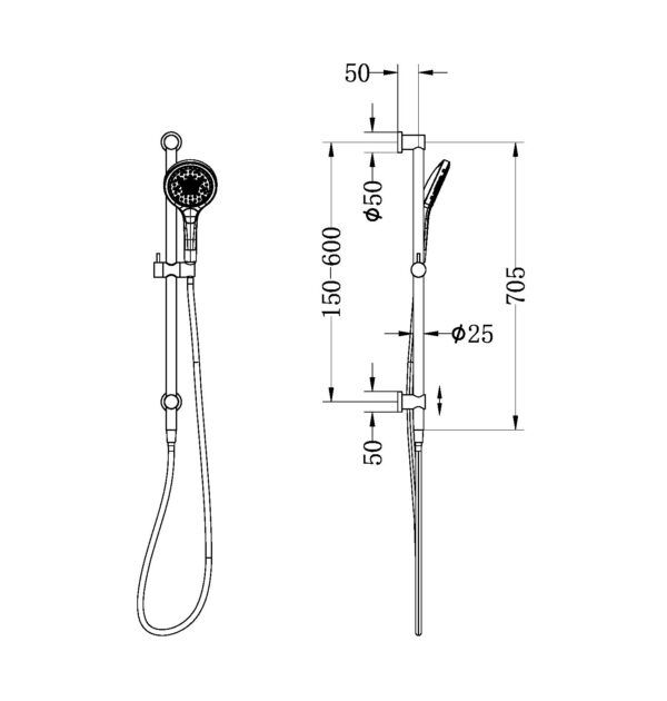 NRO21905GGM Gun Metal Shower Rail with Air Shower II