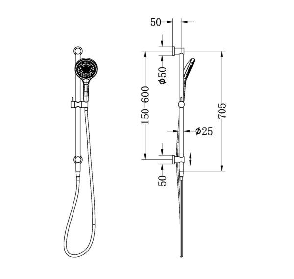 NRO21905GMB Matt Black Shower Rail with Air Shower II