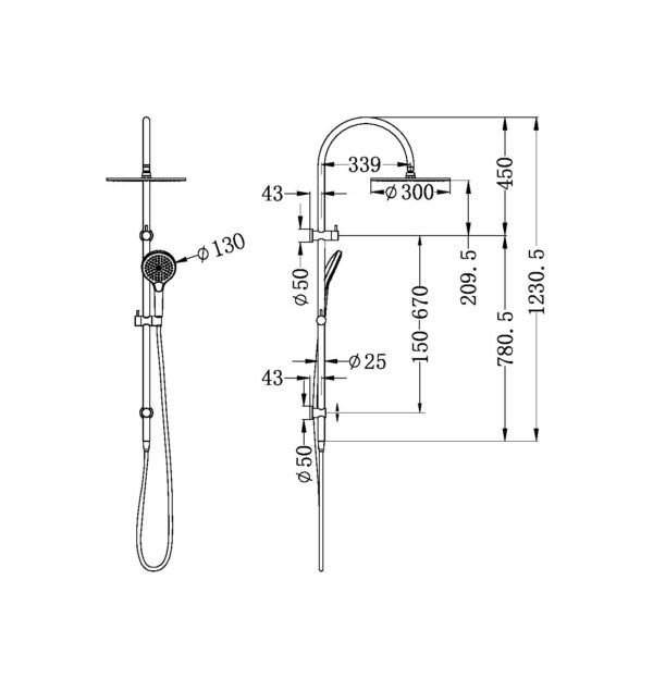 NRO21905HBN Brushed Nickel Twin Shower Rail with Air Shower II