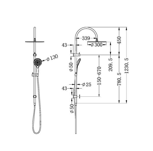 NRO21905HCH Chrome Twin Shower Rail with Air Shower II