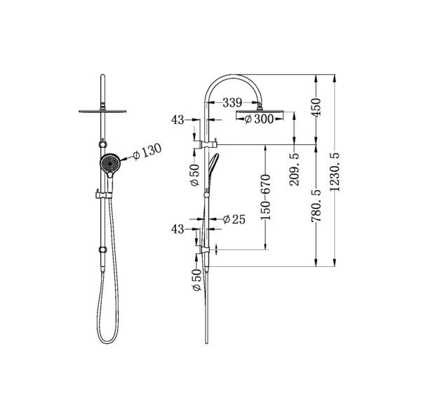 NRO21905HMB Matt Black Twin Shower Rail with Air Shower II