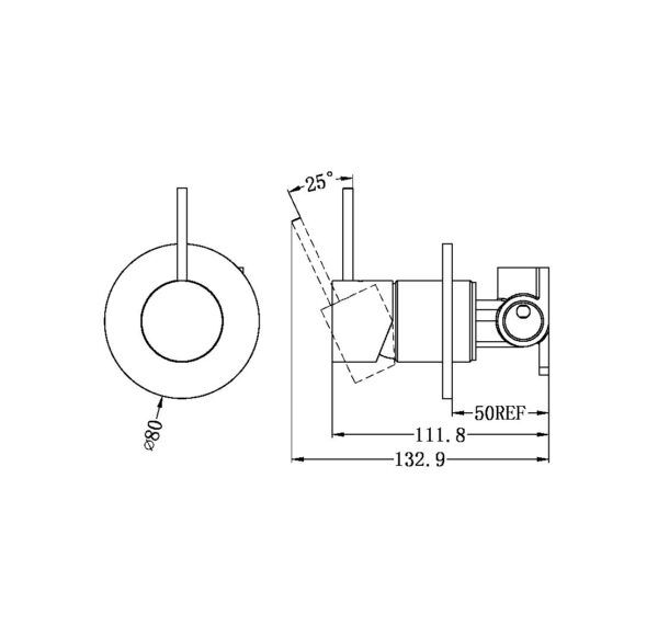 NRO21911BBG Brushed Gold Handle Up 80mm Plate Shower Mixer