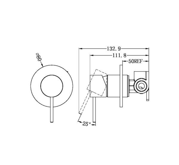 NRO21911BG Brushed Gold 80mm Plate Shower Mixer