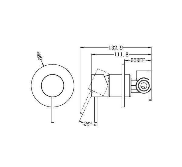 NRO21911GM Gun Metal 80mm Plate Shower Mixer