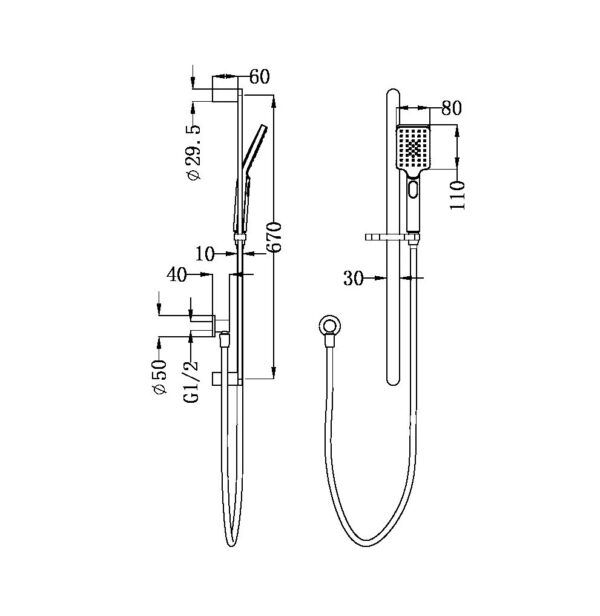 NRO30803GM Gun Metal Shower Rail