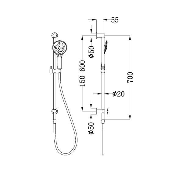NRO314MB Matt Black 3 Function Shower Rail