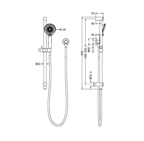 NRO318MB Matt Black Shower Rail