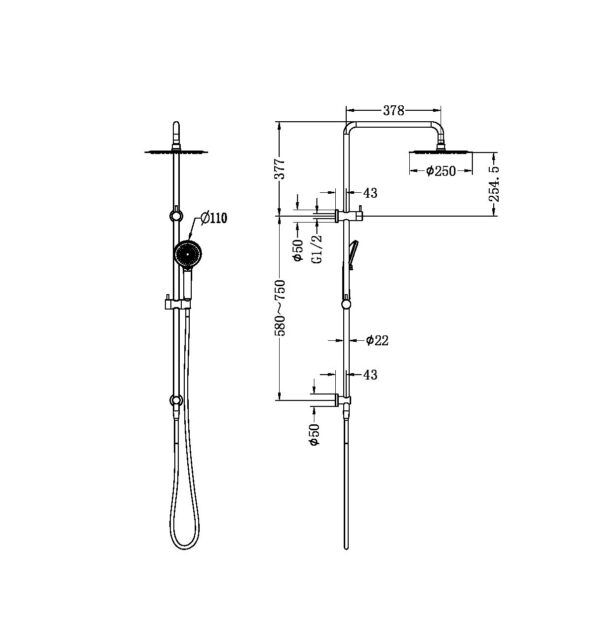 NRO32105DGM Gun Metal Twin Shower Rail