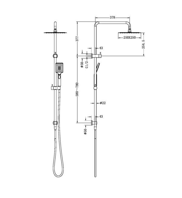 NRO32105EBN Brushed Nickel Twin Shower Rail