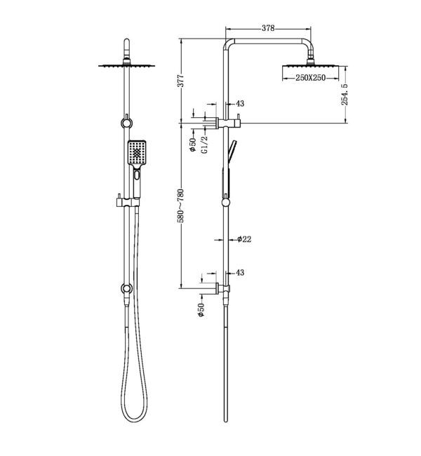 NRO32105EMB Matt Black Twin Shower Rail