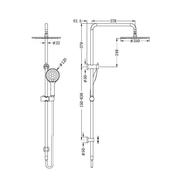 NRO50805ABG Brushed Gold Twin Shower Rail