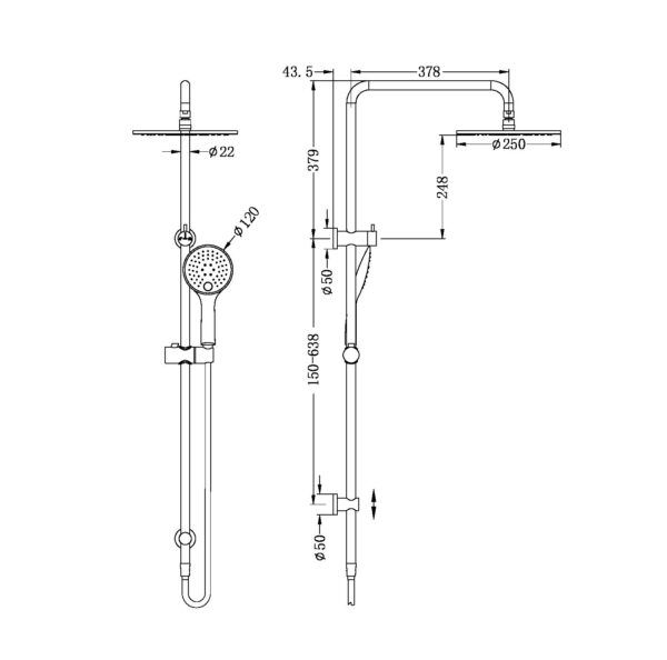 NRO50805ABN Brushed Nickel Twin Shower Rail