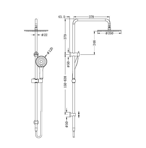 NRO50805AGM Gun Metal Twin Shower Rail