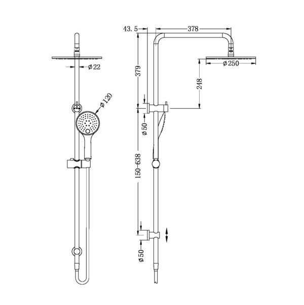 NRO50805AMB Matt Black Twin Shower Rail