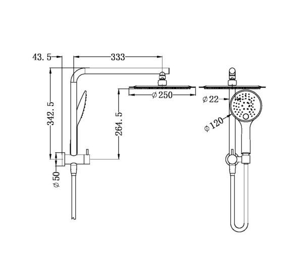 NRO50805BBN Brushed Nickel 2 in 1 Twin Shower Rail