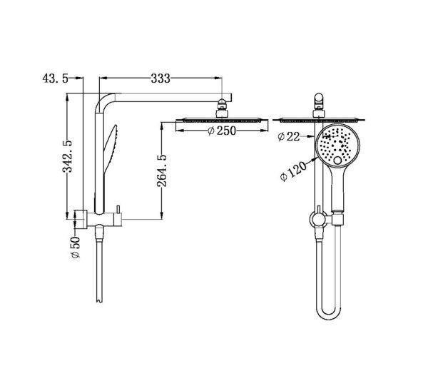 NRO50805BGM Gun Metal 2 in 1 Twin Shower Rail