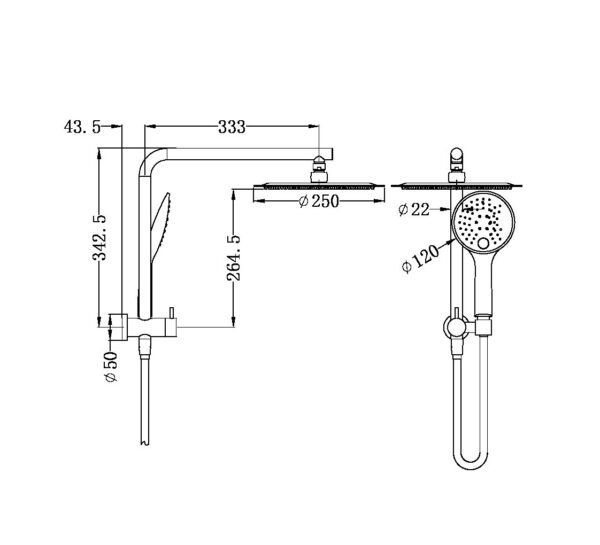 NRO50805BMB Matt Black 2 in 1 Twin Shower Rail