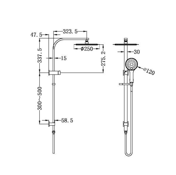 NRO50805CGM Gun Metal Twin Shower Rail