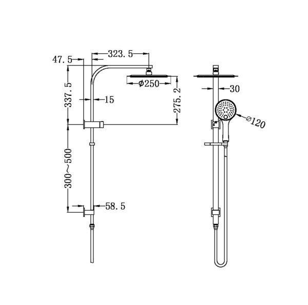 NRO50805CMB Matt Black Twin Shower Rail