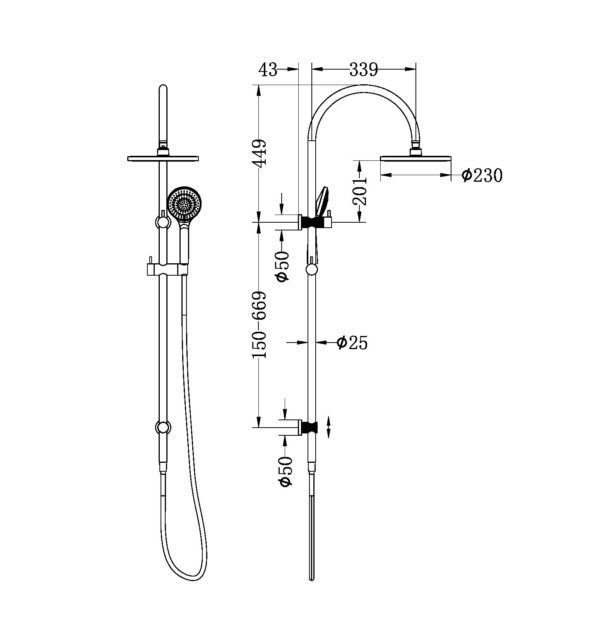 NRO51905BBG Brushed Gold Twin Shower Rail with Air Shower