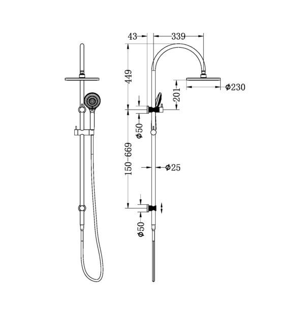 NRO51905BBN Brushed Nickel Twin Shower Rail with Air Shower