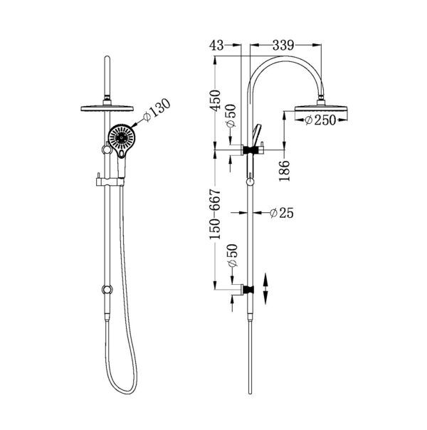 NRO51905EBG Brushed Gold Twin Shower Rail