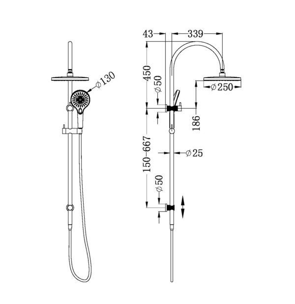 NRO51905EBN Brushed Nickel Twin Shower Rail